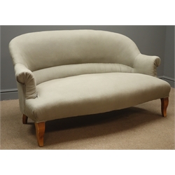  Early 20th century French settee, upholstered in beige fabric, beech shaped supports, - retailed by The French House of York, W140cm  