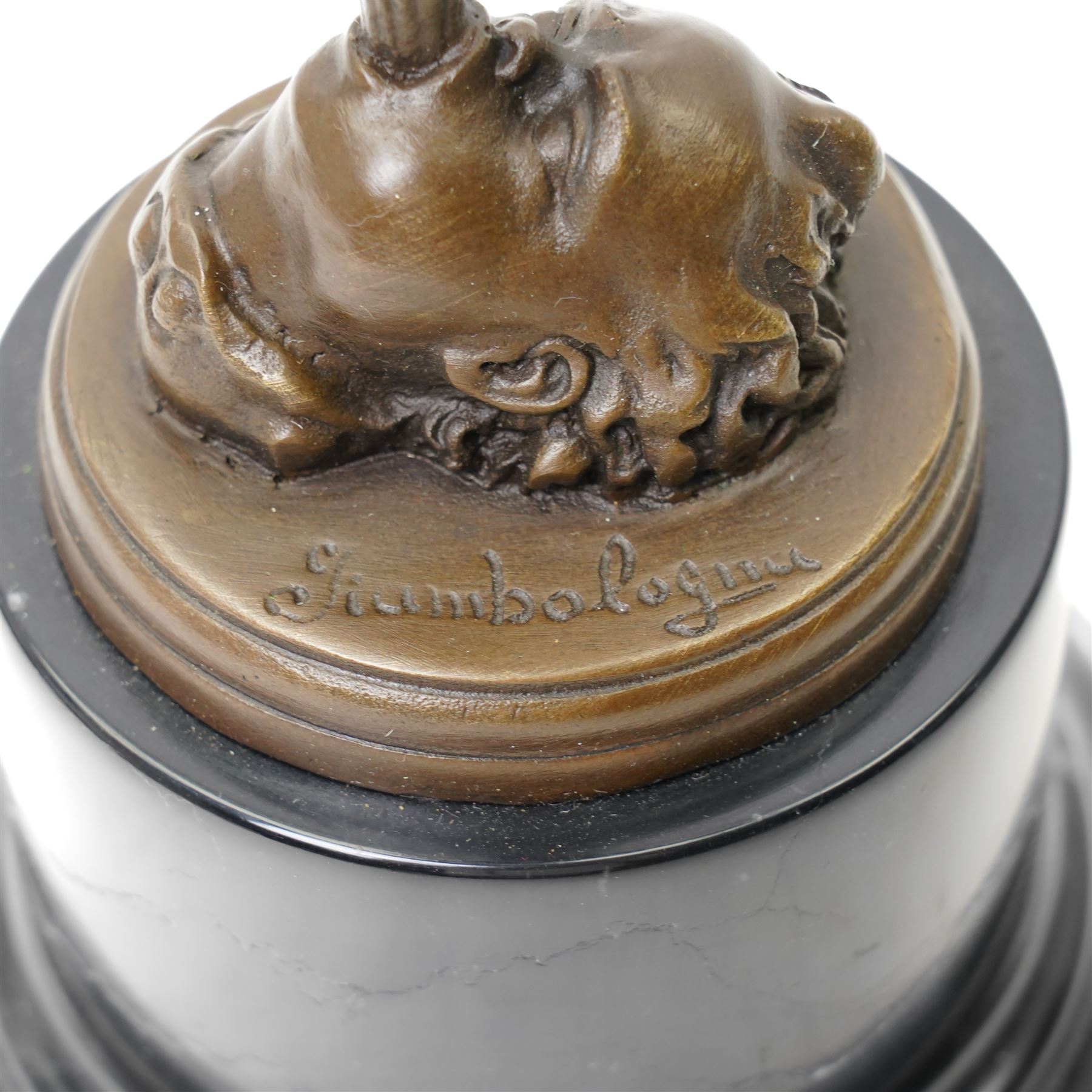After Giambologna (Italian 1529-1608)- Bronze figure of Mercury holding the caduceus, with signature and foundry mark on marble base H43cm