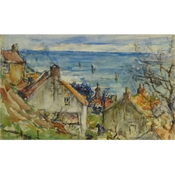  Rowland Henry Hill (Staithes Group 1873-1952): 'Old Cottages Runswick', watercolour signed, titled verso 14cm x 22.5cm  DDS - Artist's resale rights may apply to this lot   