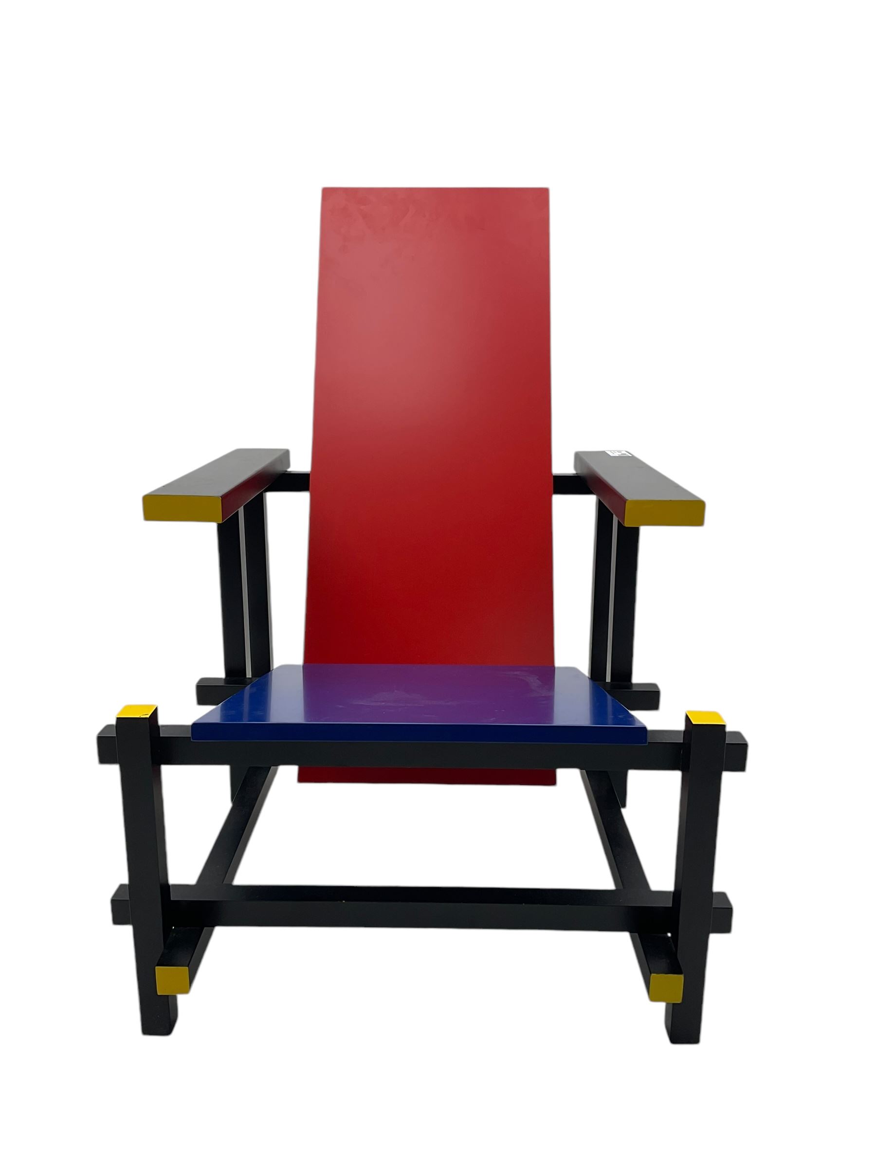 After Gerrit Rietveld (1888-1964) - 'Red and Blue Chair', in red, blue, black and yellow finish 