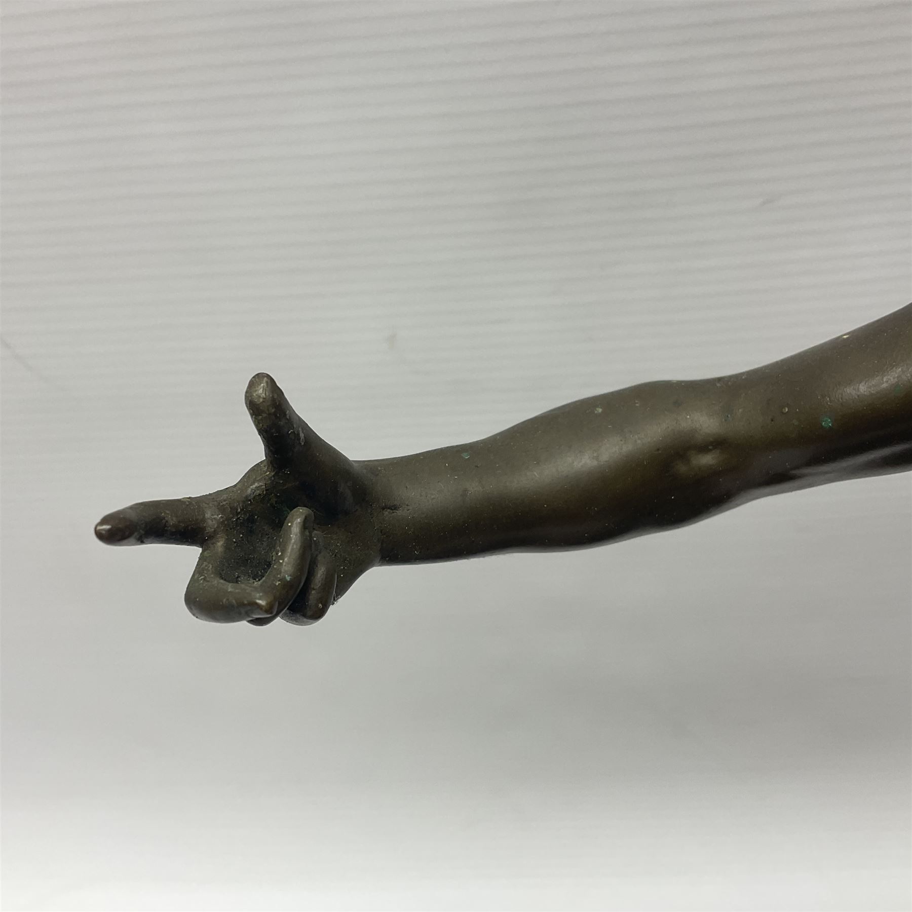 After Felix Carpentier, Improvisateur; bronzed figure of a man playing the flute, marked Felix Charpentier, H35