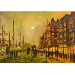 Wilfred Bosworth Jenkins (British 1857-1936): Liverpool Quay by Moonlight, oil on board si...