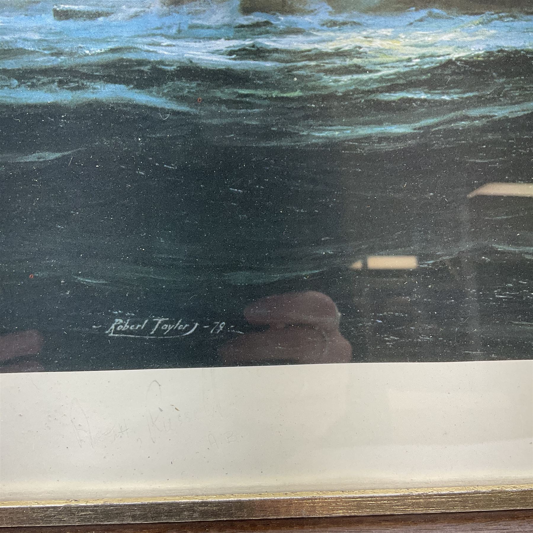 'The Last Moments of HMS Hood', first edition print after Robert Taylor signed in pencil by survivor Ted Briggs, together with a limited edition whisky bottle no. 3/498 commemorating the sinking Notes: the 24th May 2021 marks the 80th anniversary of the sinking of H.M.S. Hood