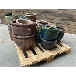 Large collection of ceramic plant pots and paving slabs, (26)