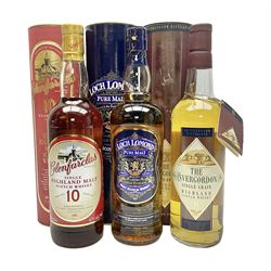 The Invergordon, 10 year old, single malt Scotch whisky, 70cl, 43% vol, Glenfarclas, 10 year old, single malt Scotch whisky 700ml 40% vol and Loch Lomond, single malt Scotch whisky 0.7l 40% vol, all boxed   