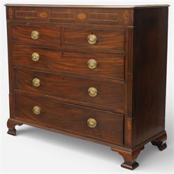 George III mahogany chest, fitted with two short and three long drawers, oval loop handles...