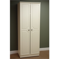 Ivory finish double wardrobe, two doors enclosing fitted interior, plinth base, W74cm, H199cm, D54cm