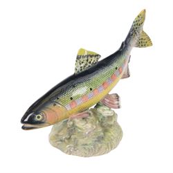 Beswick, four fish figures, comprising Large mouthed Black Bess 1266, Perch 1875, Atlantic Salmon 1233 and Rainbow Trout 1246