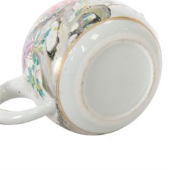 Japanese 19th century famille rose teapot, with Amsterdams Bont decoration, each face with chrysanthemums within a painted blue and gilt border, with six character kaisho style mark to underside of cover, H16cm 