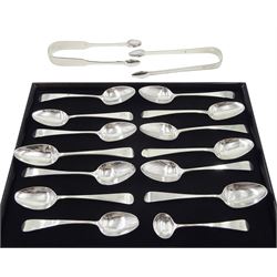 Two pairs of George III silver sugar tongs, one by Dorothy Langlands, Newcastle, set of six silver teaspoons by Peter & William Bateman, London 1806 and other Georgian silver flatware hallmarked, approx 8.7oz