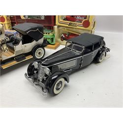 Four Franklin Mint 1:24 scale model cars, to include 1940 Duesenberg, 1912 Packard Victoria, 1935 Duesenberg and 1911 Rolls Royce, together with other diecast vehicles including Matchbox Models of Yesteryear, Lledo etc