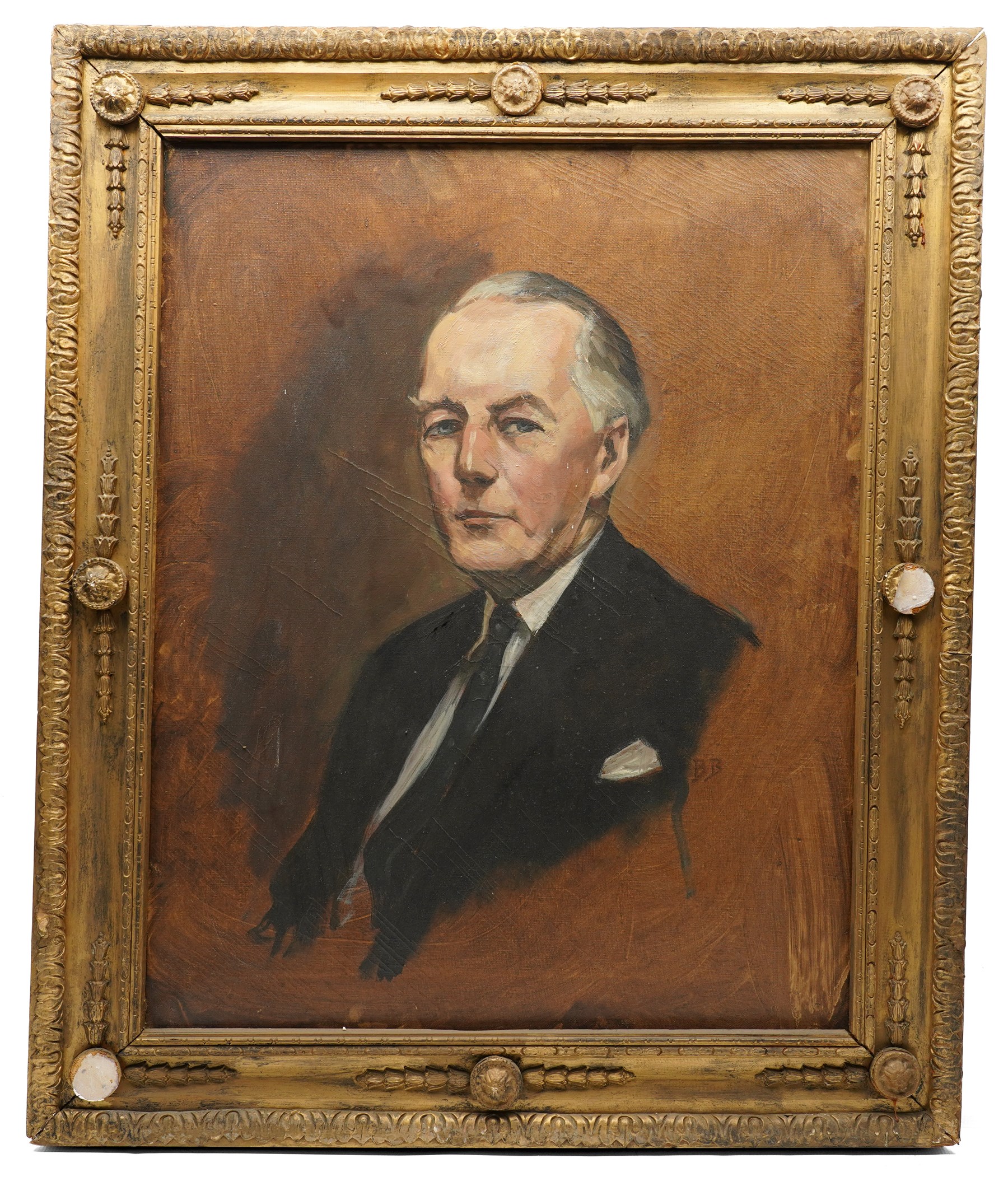 Brenda Bury (British 1932-): Members of European Parliament - 'Sir Stanley James Allen Hill' 'Sir Douglas Dodds-Parker' 'Sir William John Peel' 'Sir Brandon Meredith Rhys-Williams 2nd Baronet' 'Sir Tom Normanton' and 'John Hill MP', set of six oils on canvas signed with initials, in matching frames, 76cm x 59cm (6) Provenance: Property of a Nobleman.