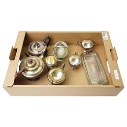 Plated three piece tea set and other plated items