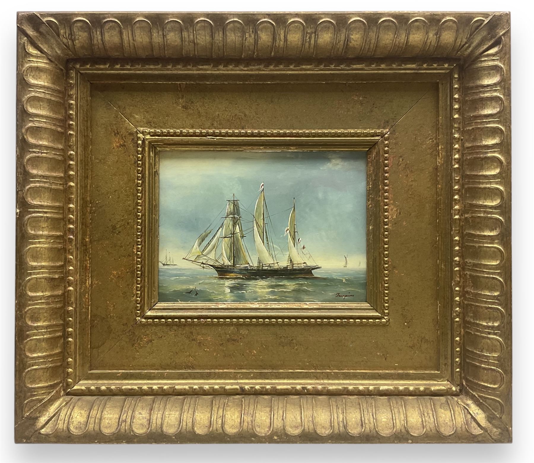 Continental School (20th Century): Shipping in Calm Seas, oil on panel indistinctly signed 12cm x 16cm