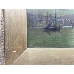 Circle of Louis Hubbard Grimshaw (British 1870-1944): Harbour by Moonlight, oil on panel signed with initials LG 19cm x 30cm 