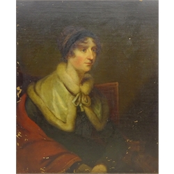 Attrib. Sir William Beechy (British 1753-1839): Elizabeth Halkett - Wife of Admiral Sir Peter Halkett 6th Bart., oil on canvas unsigned, old title and attribution label verso 76cm x 63cm (unframed)