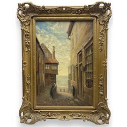 Albert Kinsley (British 1852-1945): Tin Ghaut - Whitby, oil on canvas signed, in heavily o...