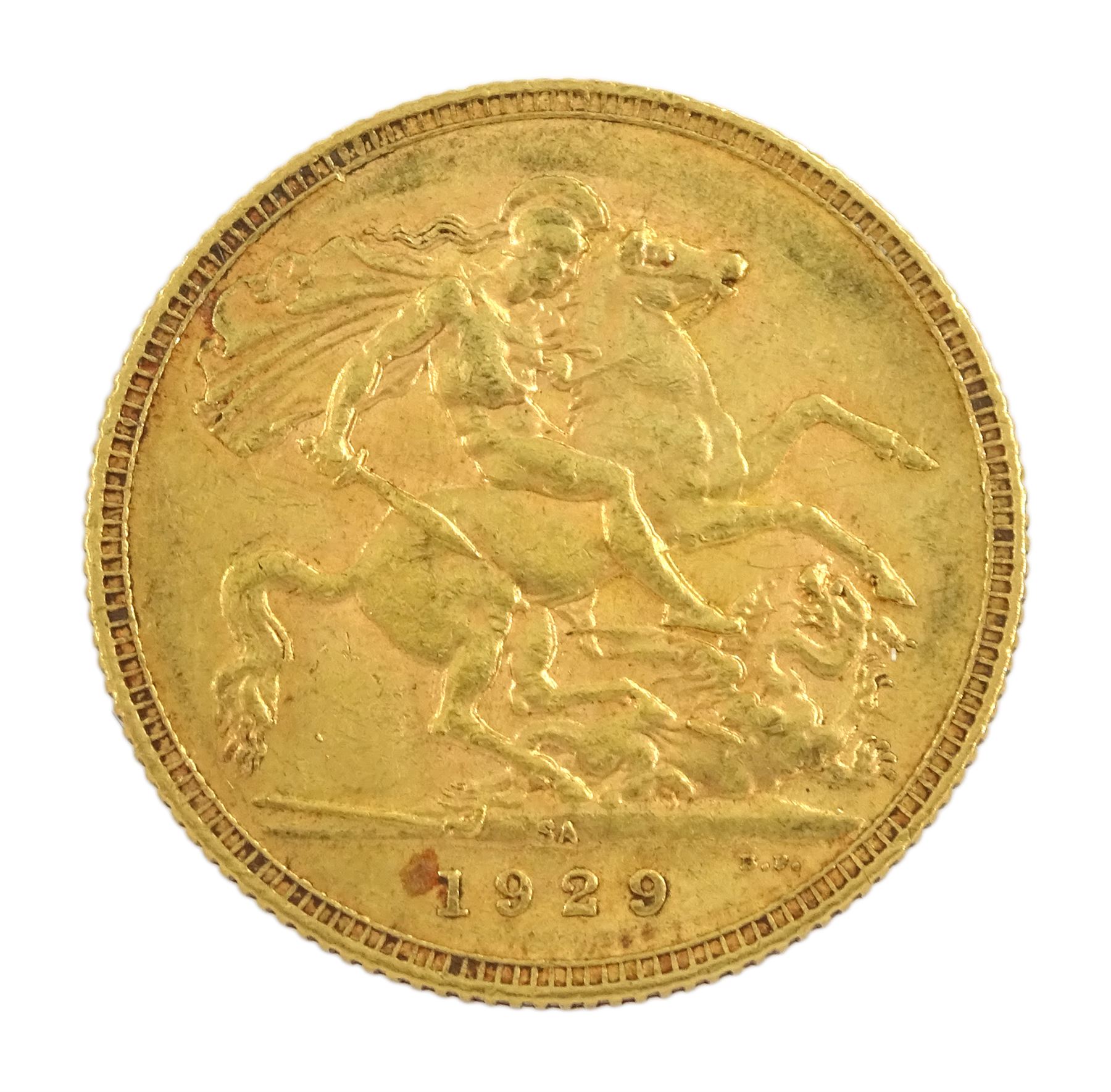 King George V 1929 gold full sovereign coin, Pretoria mint