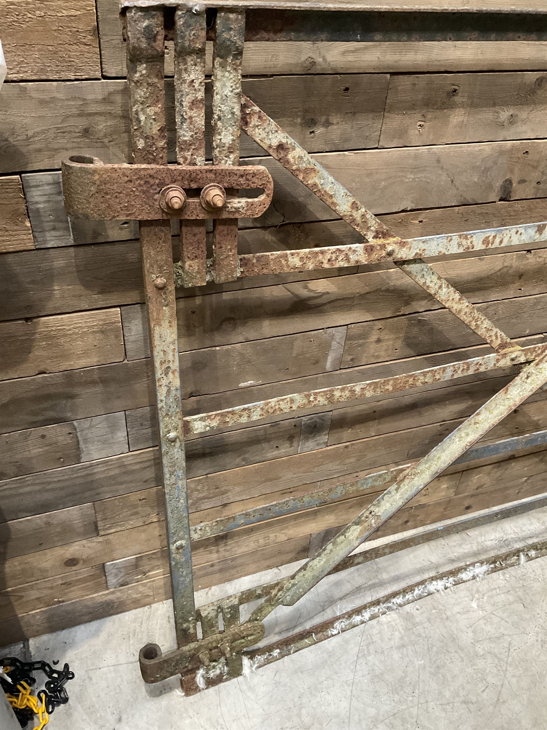 Large wrought metal country driveway or field gate (W324cm, H125cm)and a similar pedestrian gate (W110cm, H108cm)