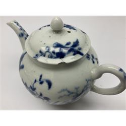 18th century Worcester miniature or toy teapot and cover, circa 1755-1760, decorated in the Prunus Root pattern in underglaze blue, with workman's mark beneath, approximately H8cm
