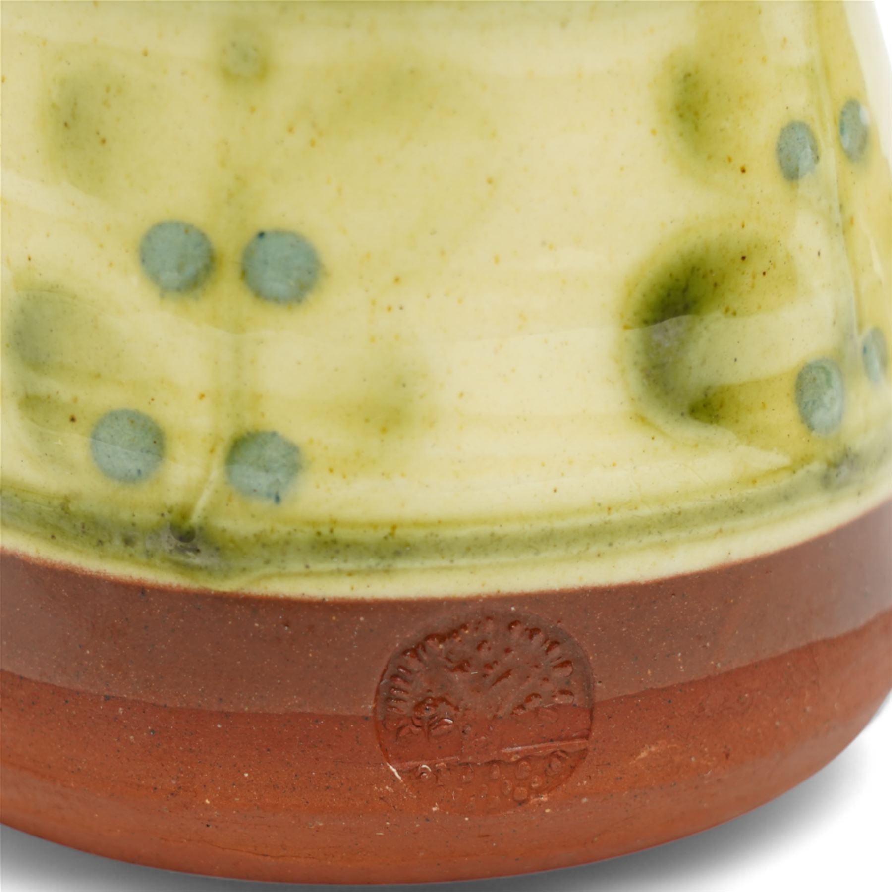 Peter Dick for Coxwold Pottery stoneware teapot decorated with flower heads, Coxwold Pottery mug and a Thornton Pottery jug