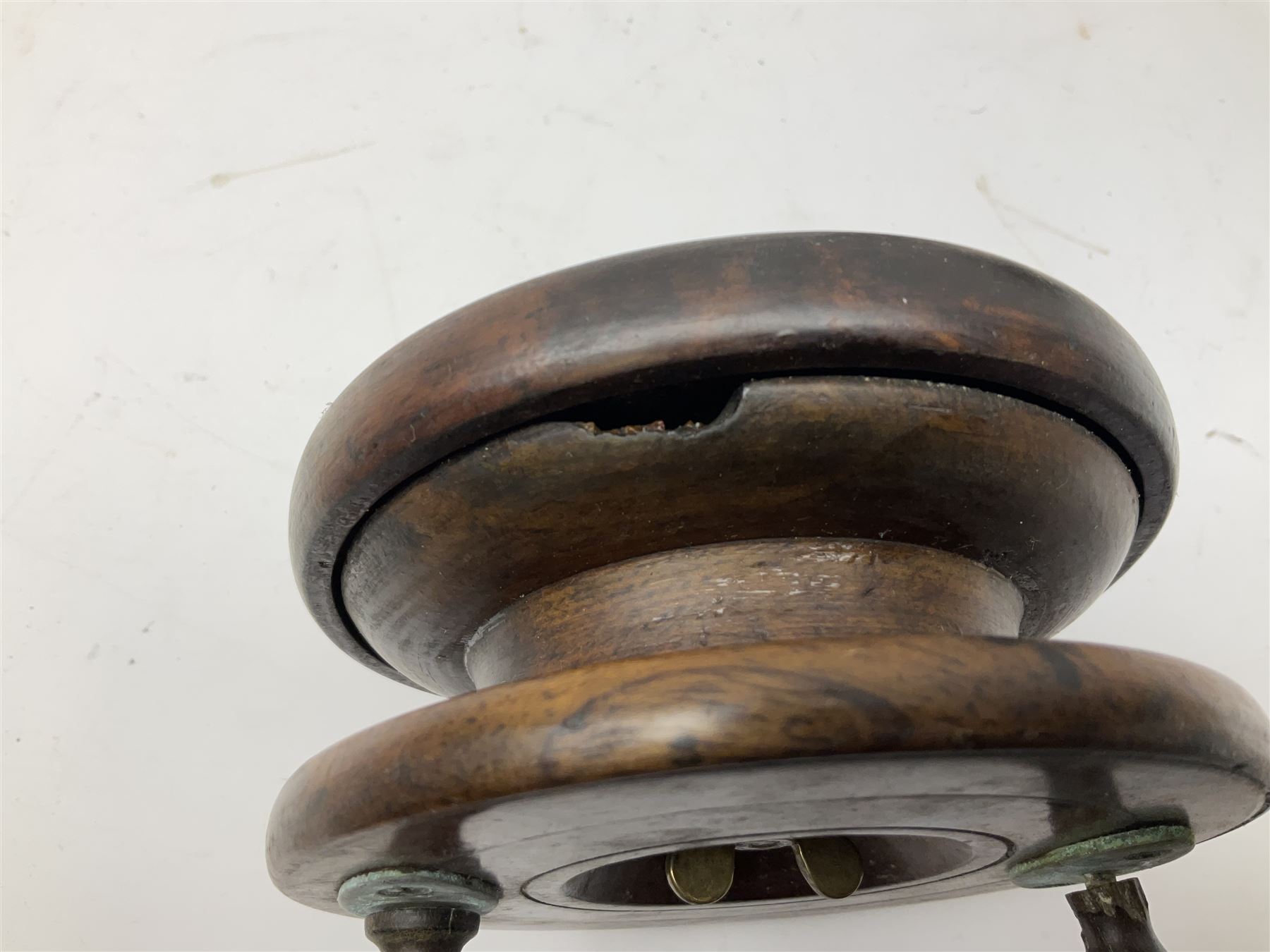 Three Allcocks & Co Ltd reels of brass and wood construction, the largest D4.5 inches