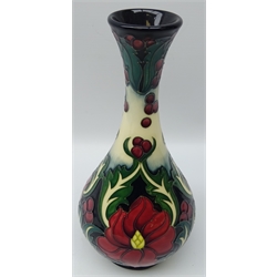  Moorcroft Ruby pattern bottle shaped vase designed by Rachel Bishop, signed in gold pen dated 2008 H24cm   