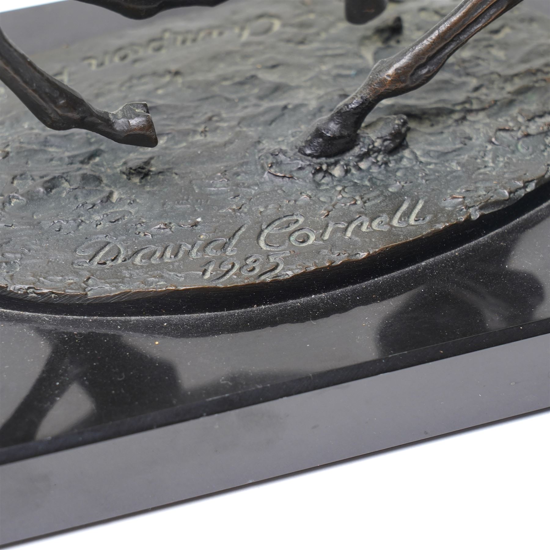 David Cornell (British 1935-): 'Champion Finish', cast bronze equestrian figure of Lester Piggott riding Nijinsky, dated 1985, H19cm