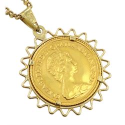 Queen Elizabeth II 1982 gold half sovereign coin, loose mounted, on 9ct gold pendant necklace