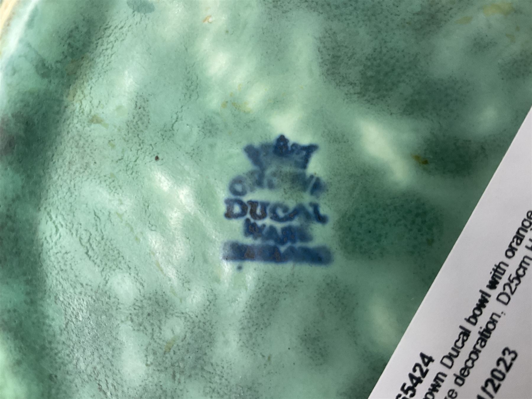 Crown Ducal bowl with orange and teal drip glaze decoration, D25cm H10cm