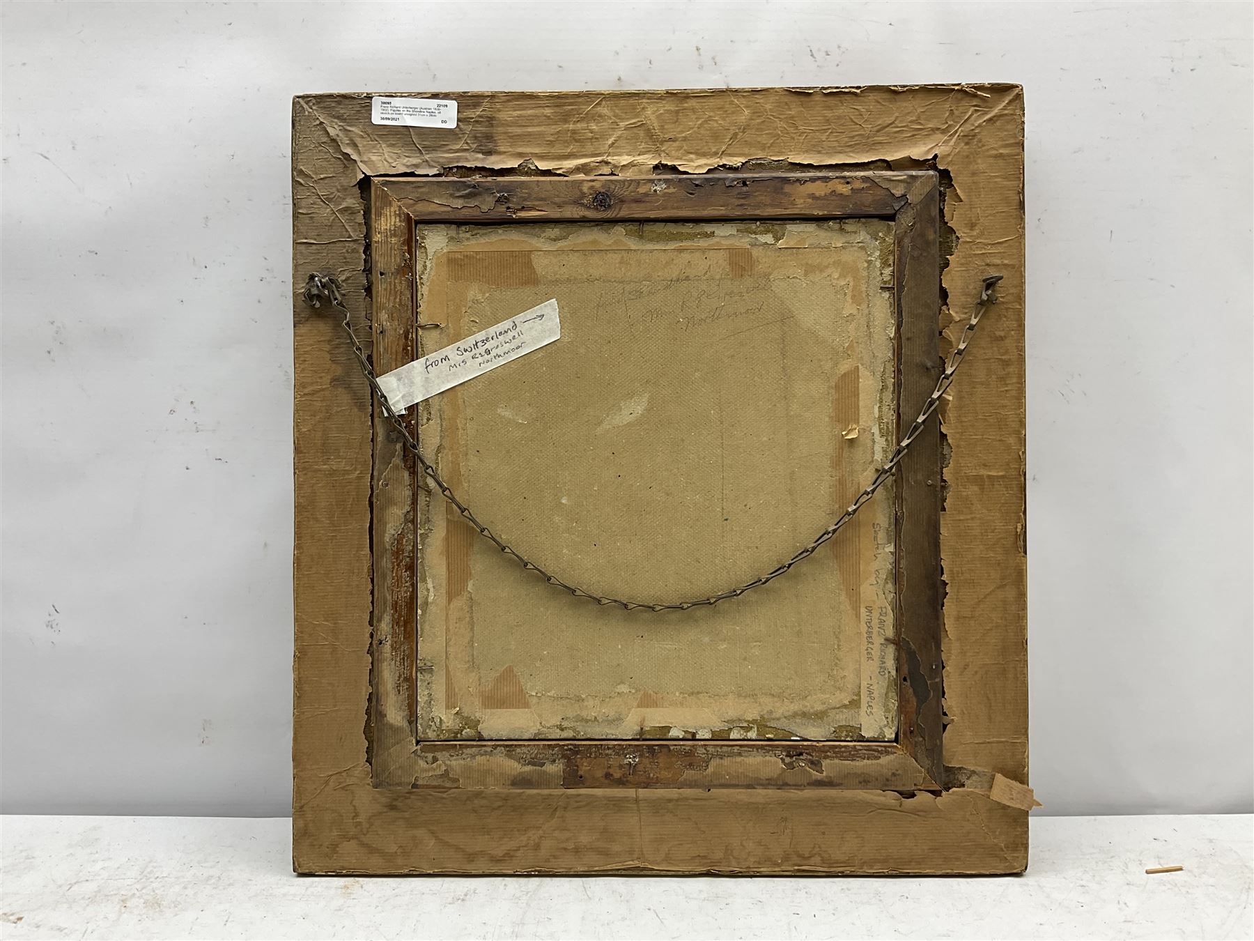 Franz Richard Unterberger (Austrian 1838-1902): Figures on the Shoreline Naples, oil sketch on board unsigned, inscribed 'from Switzerland - Mrs R E Greswell' verso 31cm x 28cm