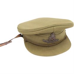 Collection of military caps, including Green Howards forage cap by Herbert Johnson, Officer's Royal Artillery cap by Bates Hatters, Glengarry cap by Mackie and Co etc 