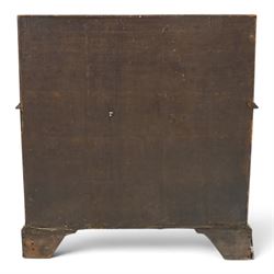 18th century figured walnut bureau, the sloped fall-front enclosing fitted interior with sliding base, pigeon-holes and correspondence drawers with shaped facias, over two short and two long feather-banded drawers with pressed brass handle plates, on bracket feet