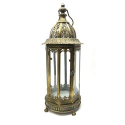 Bronze finish classical eight sided glass lantern with carrying handle, D21cm, H61cm
