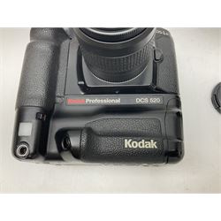 Canon EOS 1n Digital camera body, serial no. 260436, with 'Canon Zoom Lens EF 35-80mm 1:4-5.6 II Canon Inc. 52mm' lens, Kodak Professional DCS 520 digital module, and charger, serial no. K520C03165, together with Nikon F5 camera body with Kodak Professional DCS 760 digital module and charger, serial no. K760C03802