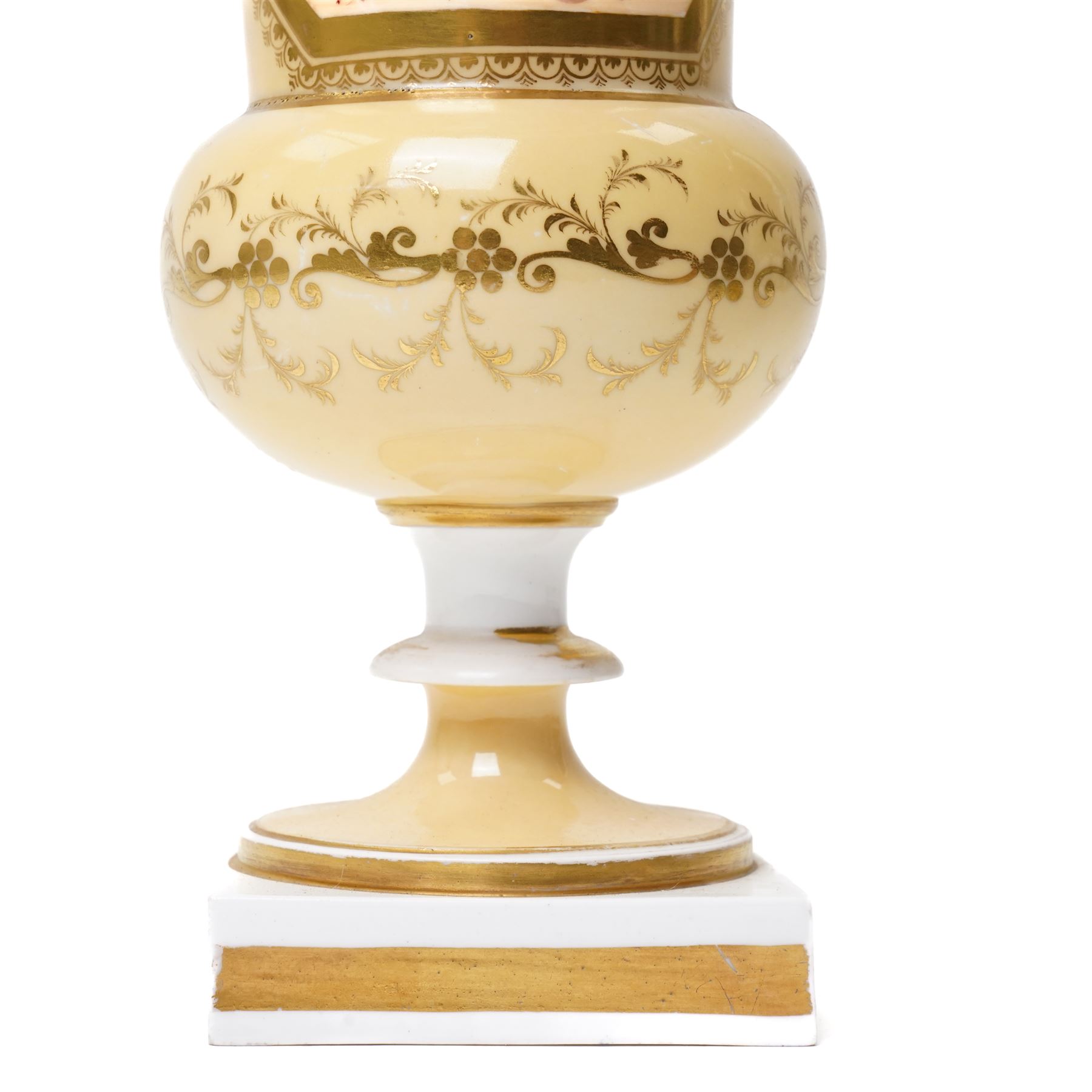 Large 19th vase with painted panel of flowers on a cream ground, in the manner of Coalport but unmarked, H27cm 