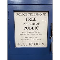 Doctor Who - full scale scratch built replica TARDIS, with functioning lantern and ringing telephone, the telephone door autographed by several Doctor Who cast members including Sylvester McCoy, Frazer Hines, Wendy Padbury, Janet Fielding and Carol Ann Ford
