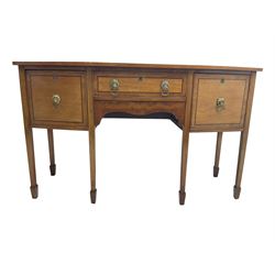 19th century mahogany bow front sideboard, fitted with two drawers and cupboard, on square tapering supports with spade feet