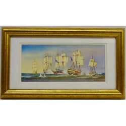 'Trafalgar 1805', watercolour signed by Kenneth W Burton (British 1946-) with certificate of authenticity verso 11cm x 25.5cm  