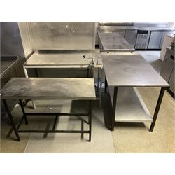 Two stainless and steel preparation tables, W114/126/124cm- LOT SUBJECT TO VAT ON THE HAMMER PRICE - To be collected by appointment from The Ambassador Hotel, 36-38 Esplanade, Scarborough YO11 2AY. ALL GOODS MUST BE REMOVED BY WEDNESDAY 15TH JUNE.