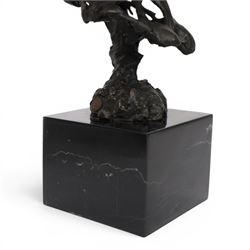 Stylised bronze model of an openwork horses head, signed Gadi and with foundry mark, raised upon black marble plinth, H41cm