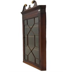 Georgian mahogany wall hanging corner cabinet, single astragal glazed door