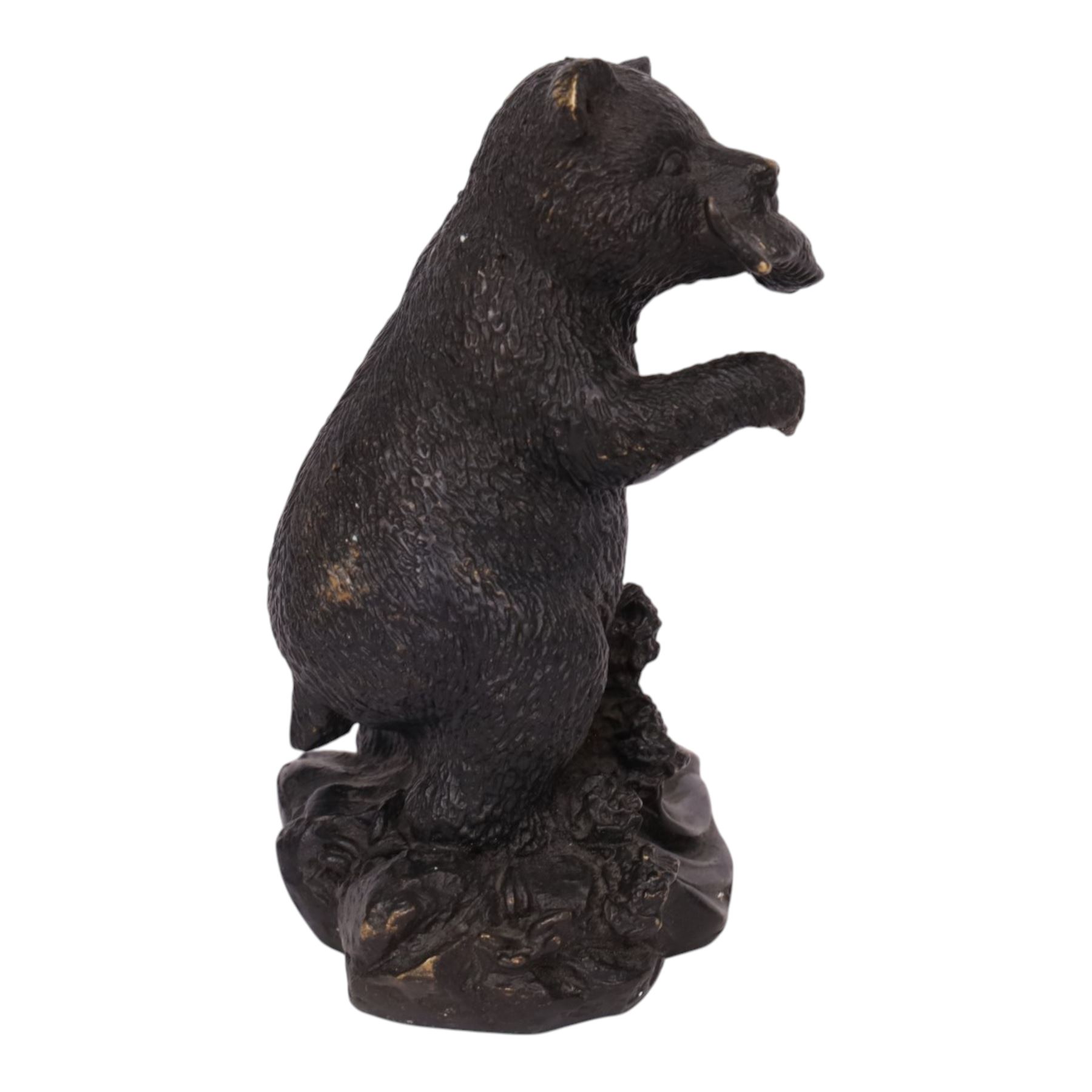Bronze bear, upon a naturalistic base, with a fish in mouth, H17cm