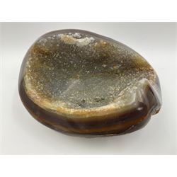 Agate crystal geode cluster, with crystals to the centre, in brown and grey tones, H7cm 