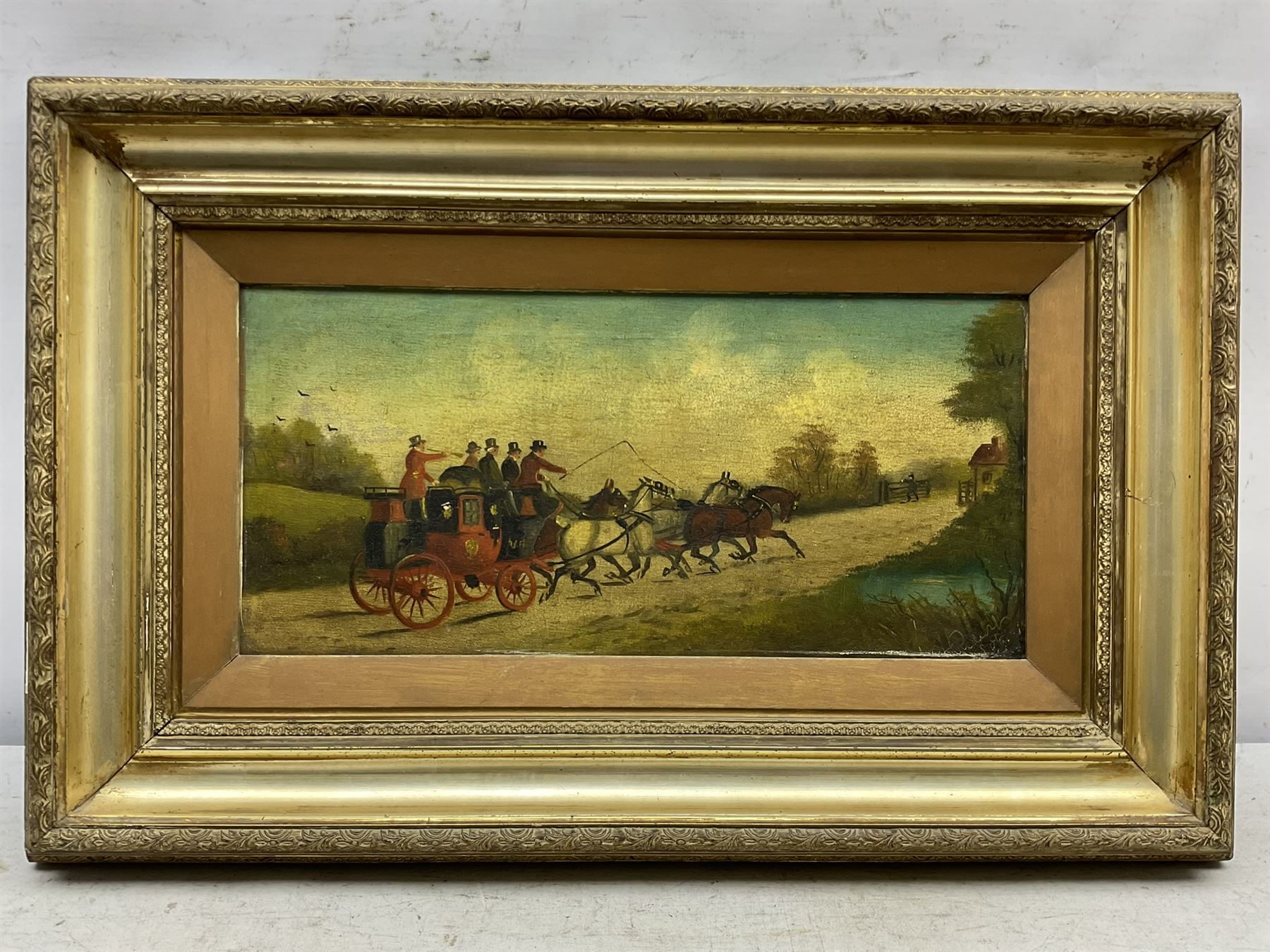 Philip Henry Rideout (British 1842-1920): Coaching Scenes, set of four oils on canvas signed 19cm x 40cm (one a/f) (4)