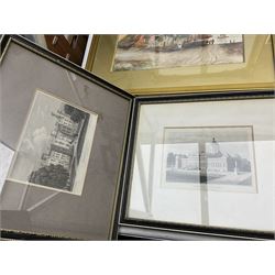 Four 19th/20th century watercolours, pair 19th century Yorkshire engravings, two 20th century gilt framed oils, and various further prints