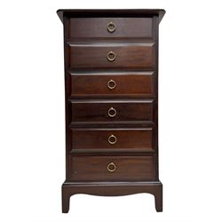 Stag Minstrel - narrow mahogany pedestal chest, fitted with six drawers