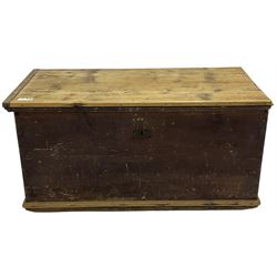 Victorian pine and painted blanket chest, rectangular hinged lid enclosing small candle box, fitted with carry handles