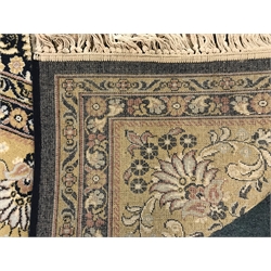  Keshan blue and gold ground rug, central medallion repeating border, 366cm x 274cm  