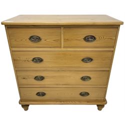 Waxed pine chest, fitted with two short and three long drawers